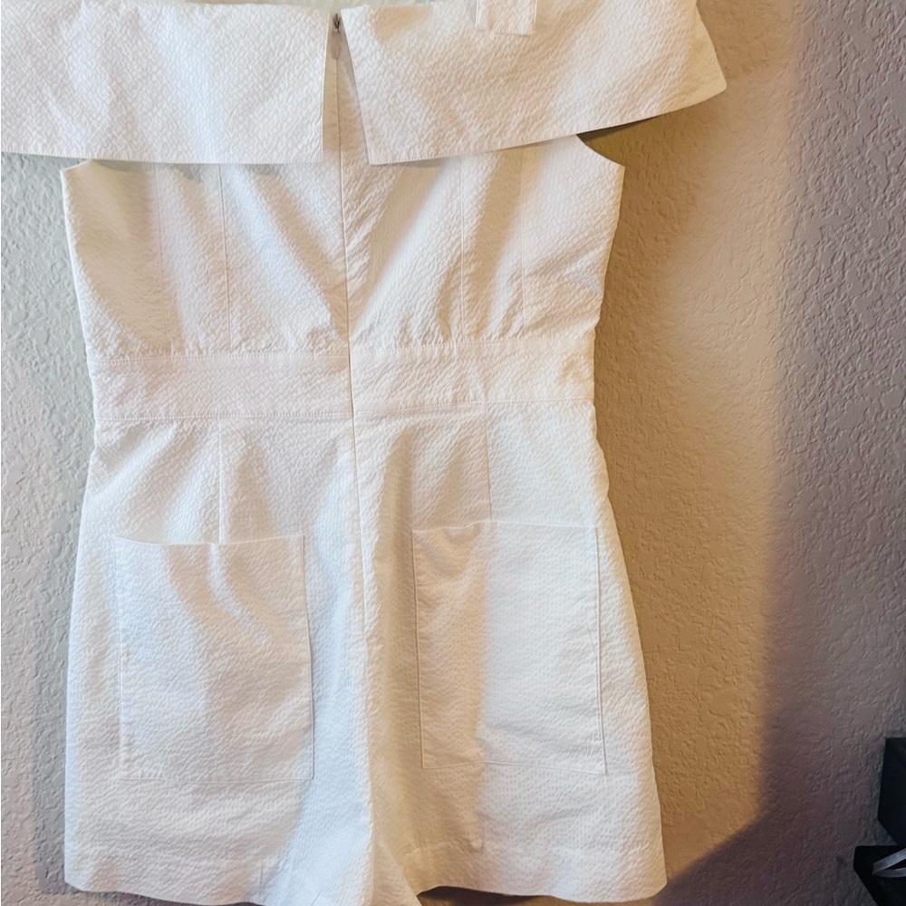 Tibi White Ruffled Off-Shoulder One-Piece Romper - Picture 2 of 7